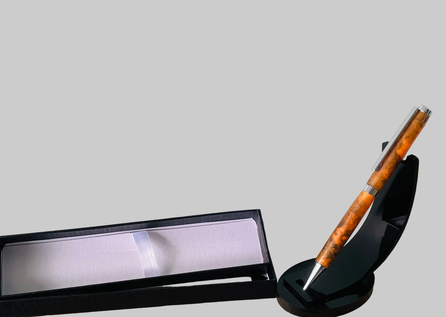 Hand Turned Orange and Black Resin Marble Twist Pen