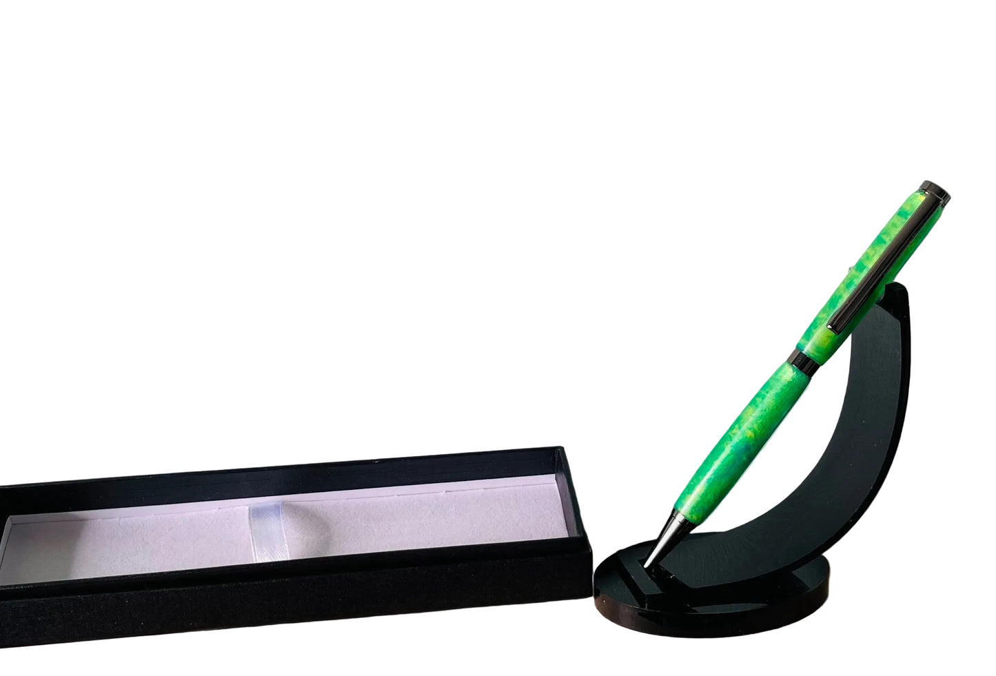 Hand Turned Green and Yellow Resin Marble Twist Pen