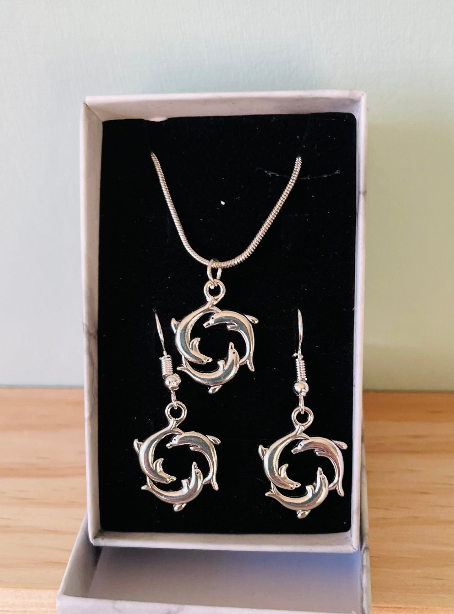 Handmade Dolphin Circle Earrings  & Necklace set