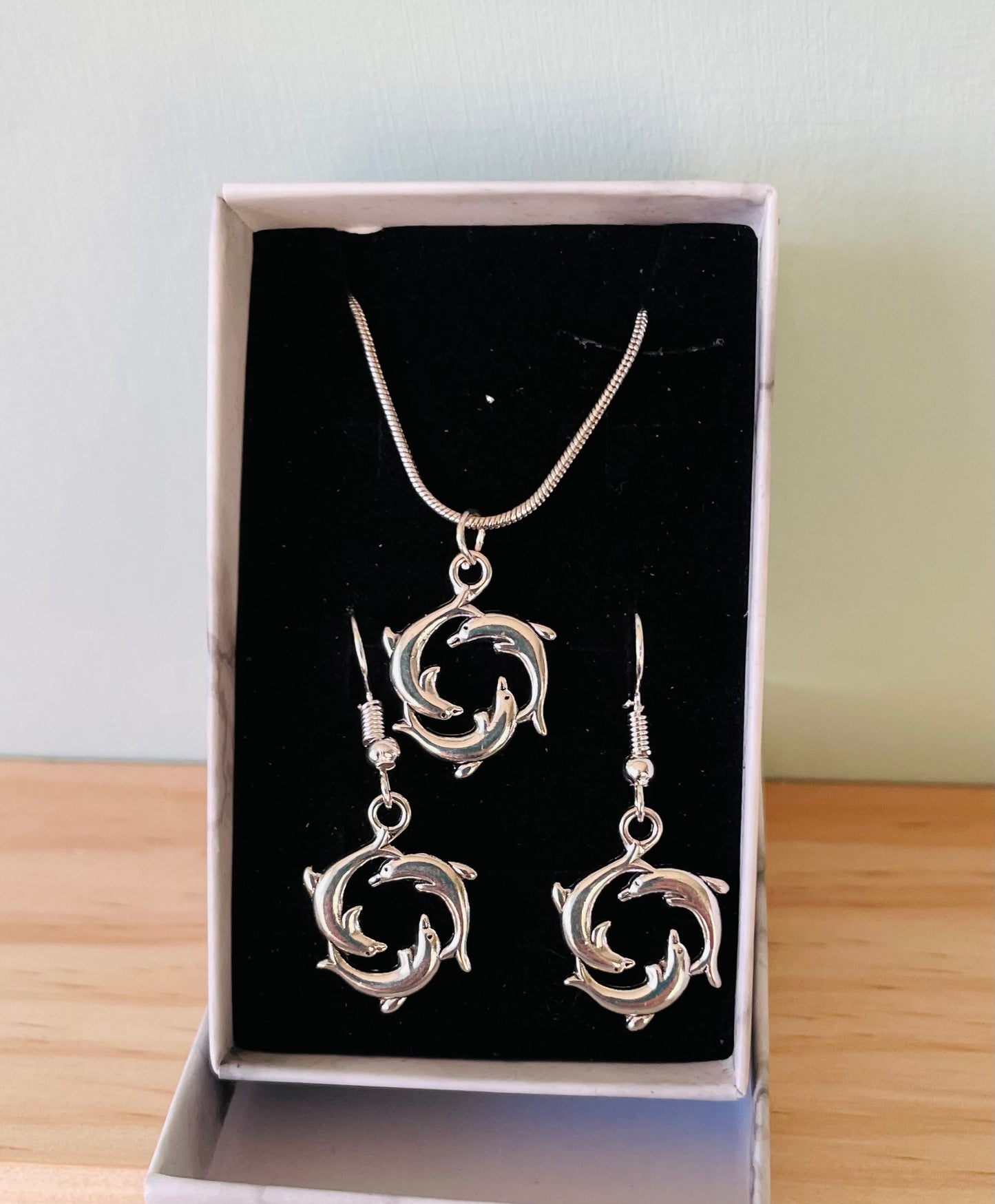 Handmade Dolphin Circle Earrings  & Necklace set