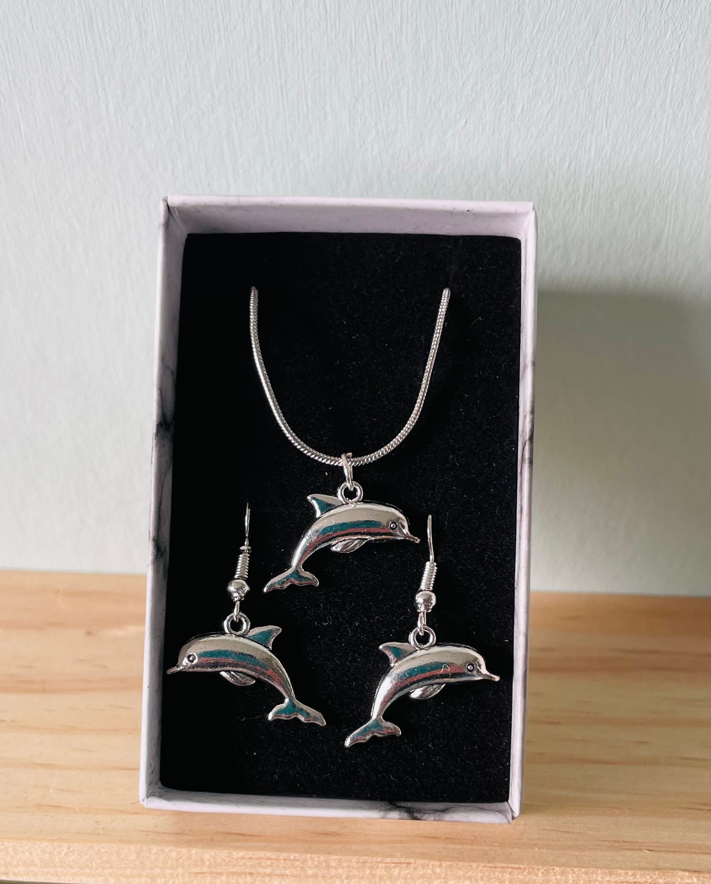 Handmade Jumping Dolphins Earrings  & Necklace set