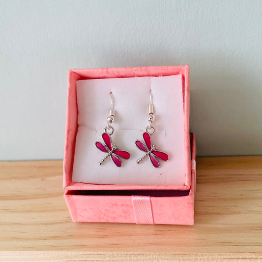 Handmade Pink Dragonflies Earrings -Gift boxed