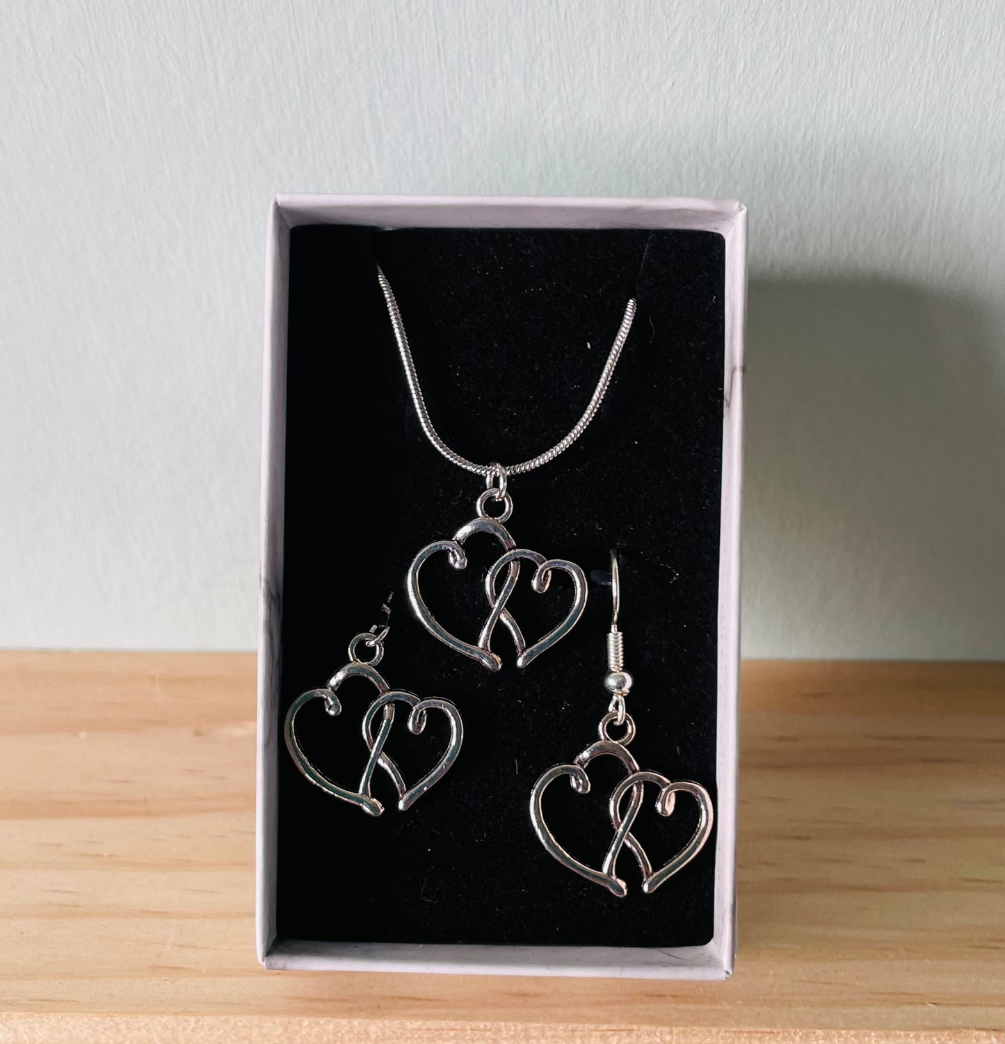 Handmade Entwined Heart Earrings  & Necklace set