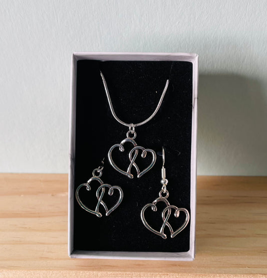 Handmade Entwined Heart Earrings  & Necklace set