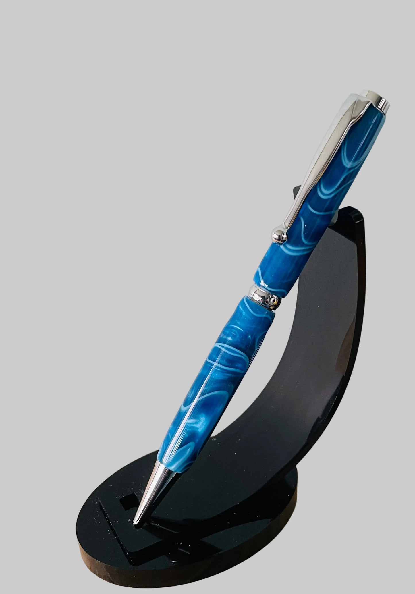 Hand Turned Kingfisher Blue  Resin Marble Twist Pen