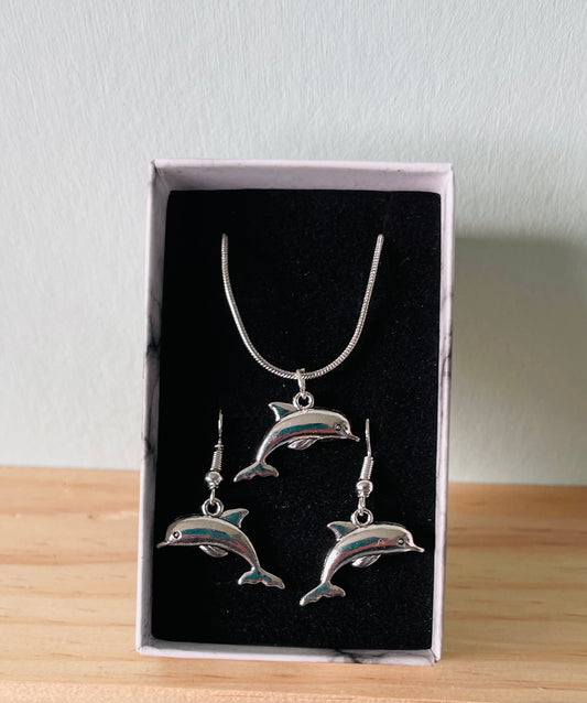 Handmade Jumping Dolphins Earrings  & Necklace set
