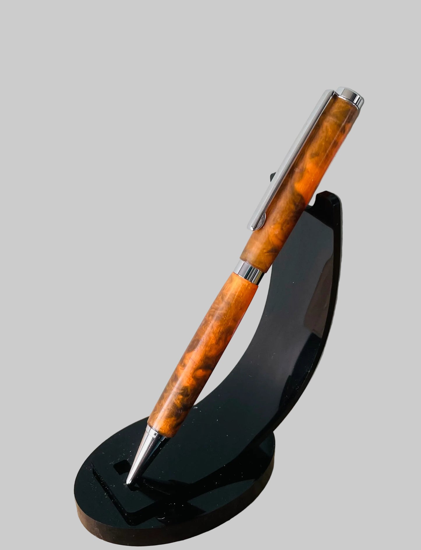 Hand Turned Orange and Black Resin Marble Twist Pen