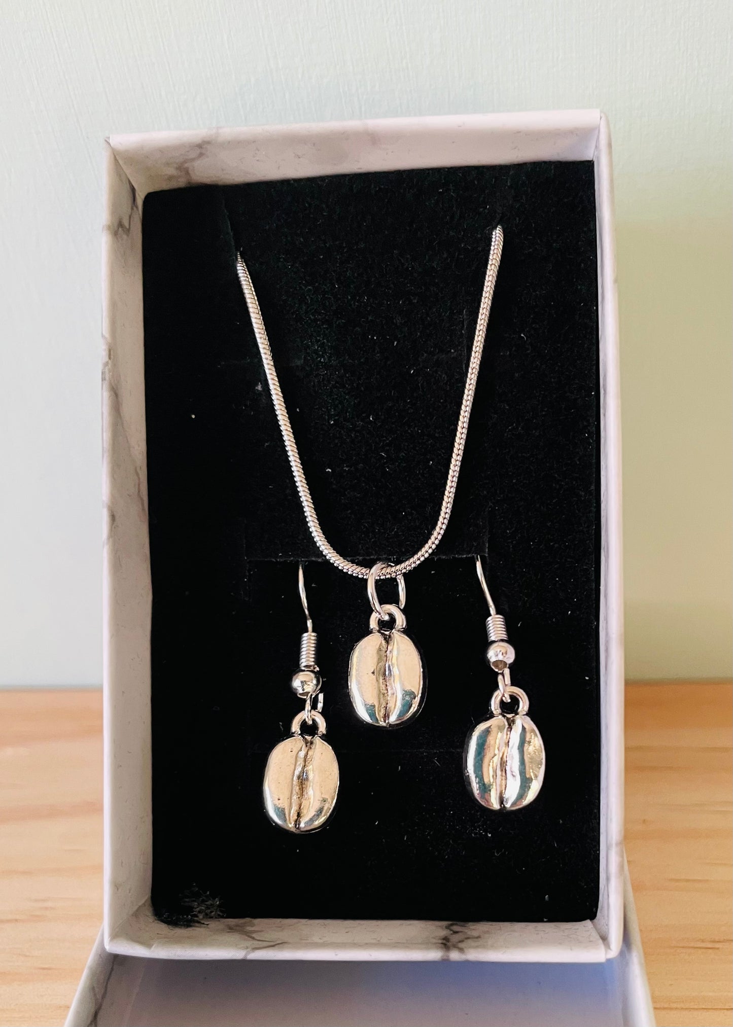 Handmade Coffee Beans Earrings  & Necklace set