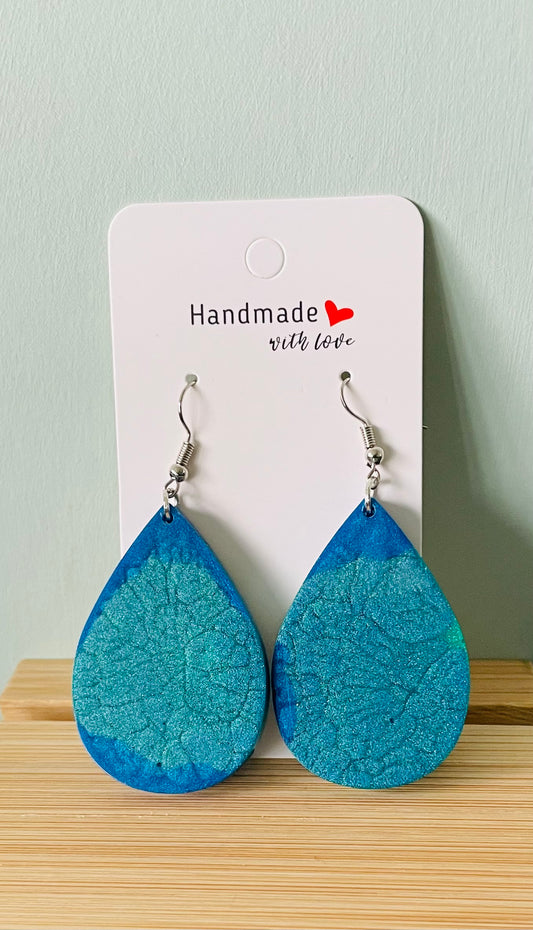 Handmade Green and Blue Resin Marble Earrings -hypoallergenic fittings