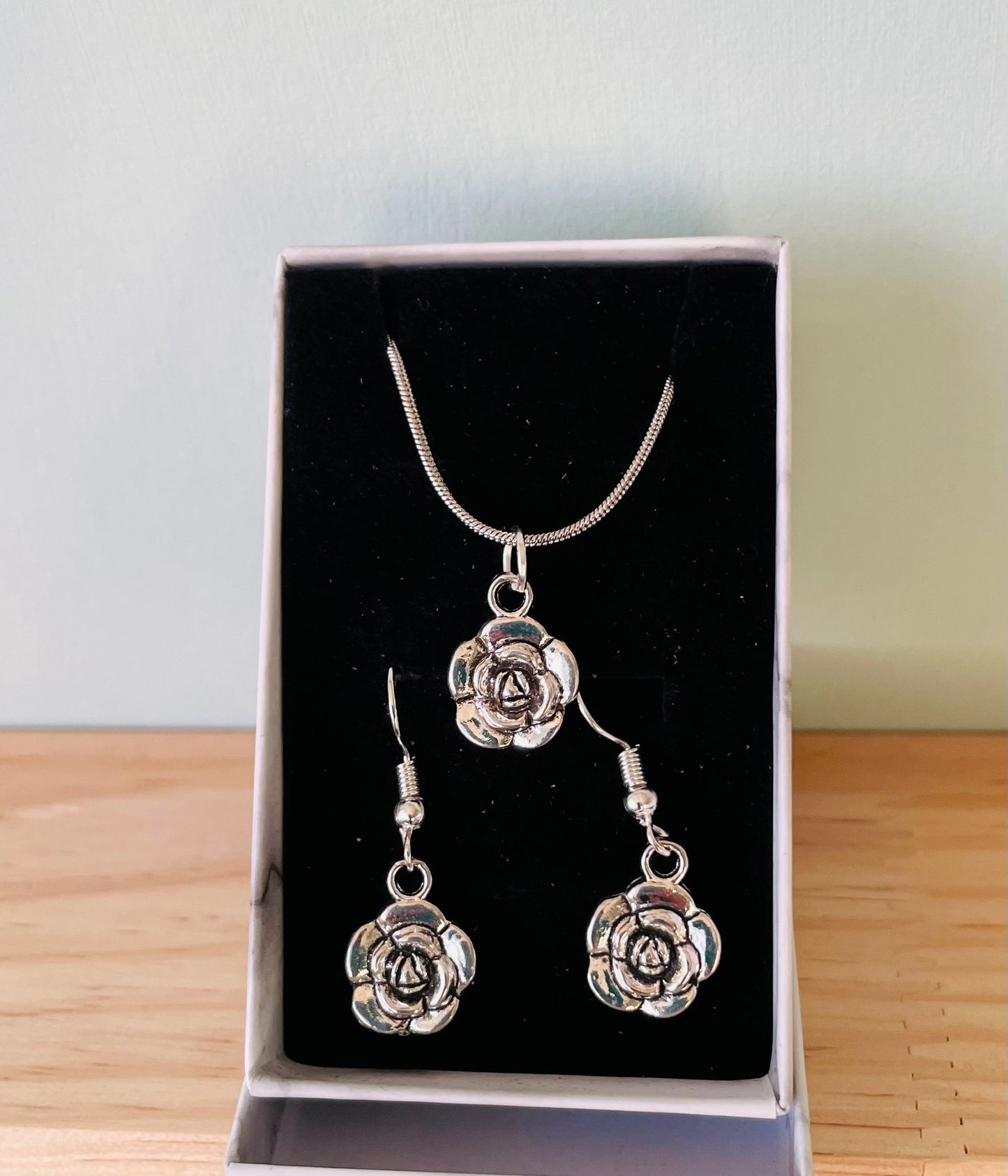 Handmade Rose Earrings  & Necklace set