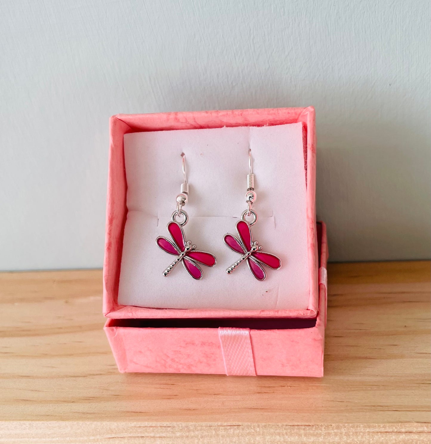 Handmade Pink Dragonflies Earrings -Gift boxed