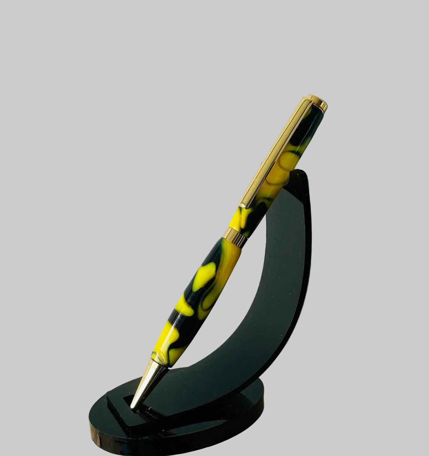 Hand Turned Yellow and Black Resin Marble Twist Pen