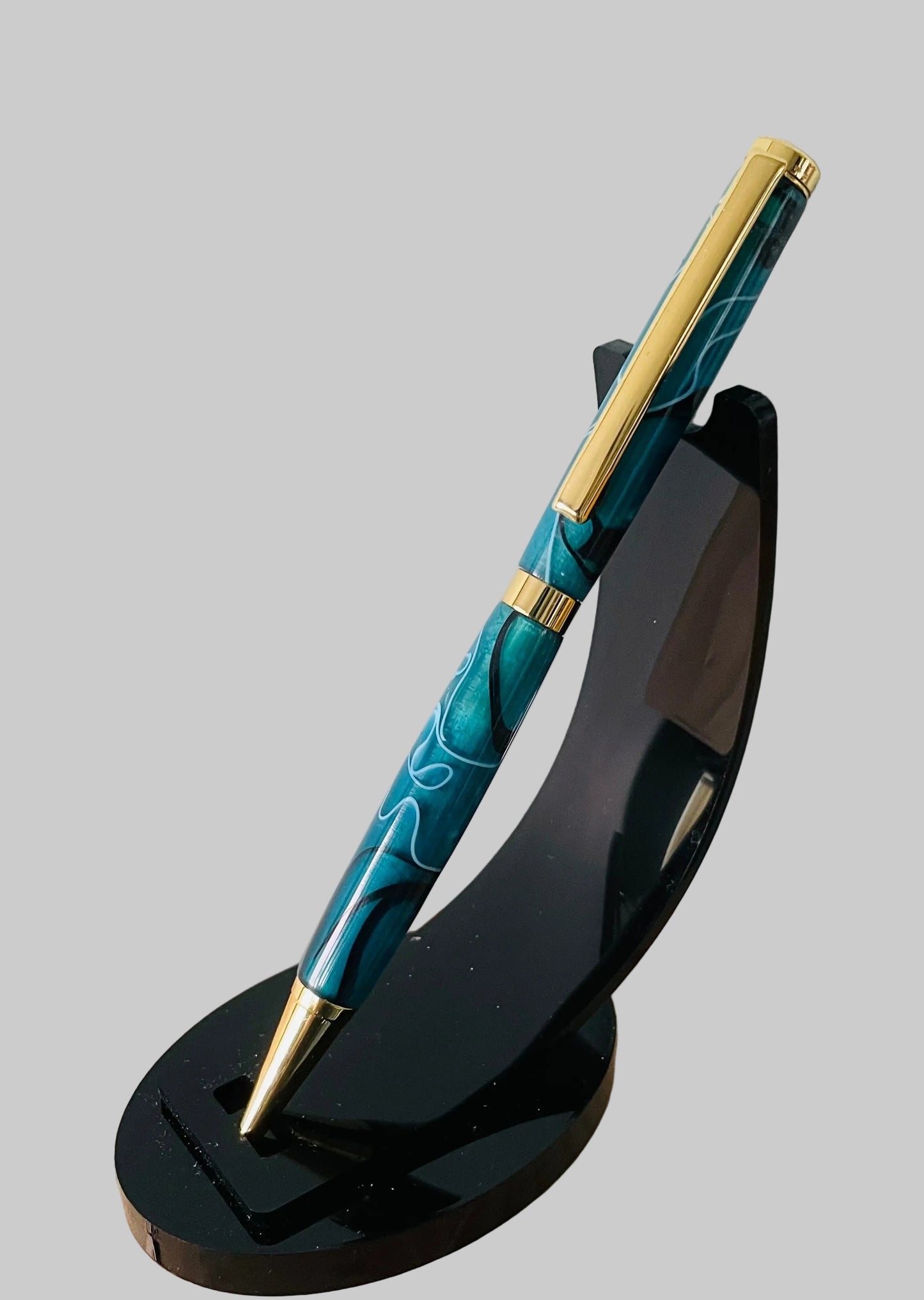 Hand Turned Teal Resin Marble Twist Pen